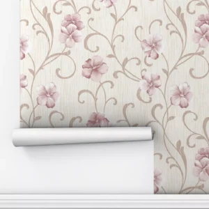 Papel De Parede Adesivo Floral Estilo Linho Rosa Quarto 1m