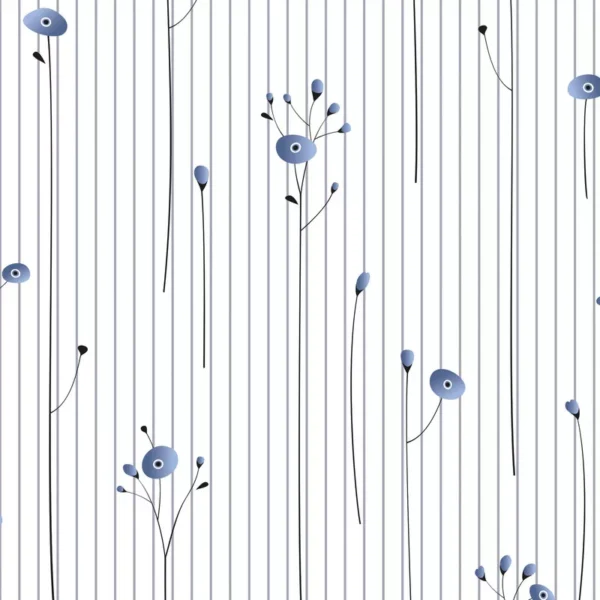 Papel De Parede Adesivo Floral Flor Classico Azul Linhas 3m