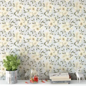 Papel De Parede Adesivo Floral Fundo Off White E Amarelo