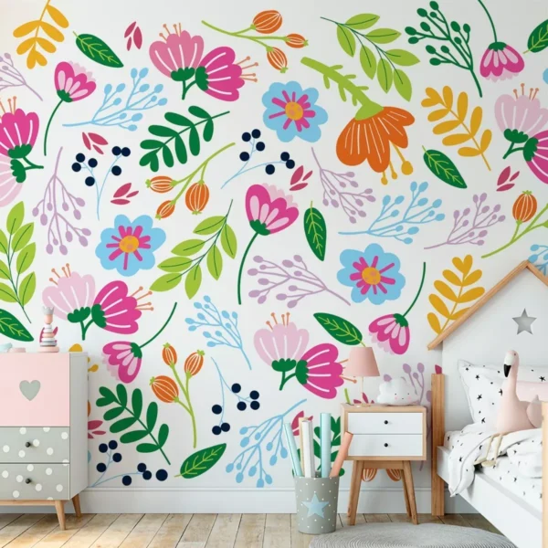 Papel De Parede Adesivo Floral Infantil Quarto De Bebê 1m²