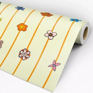 Papel De Parede Adesivo Floral Laranja Azul Amarelo