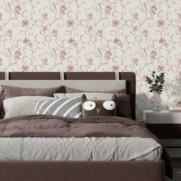 Papel De Parede Adesivo Floral Linho Rosa Estilo 2m