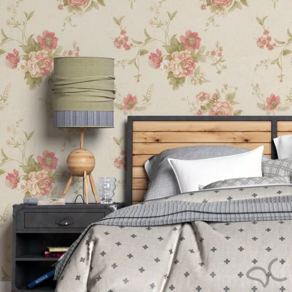 Papel De Parede Adesivo Floral Retro Delicado Quarto Casal