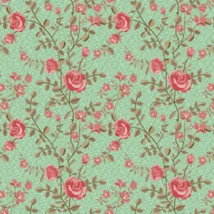 Papel De Parede Adesivo Floral Rosa Arabesco Fundo Verde