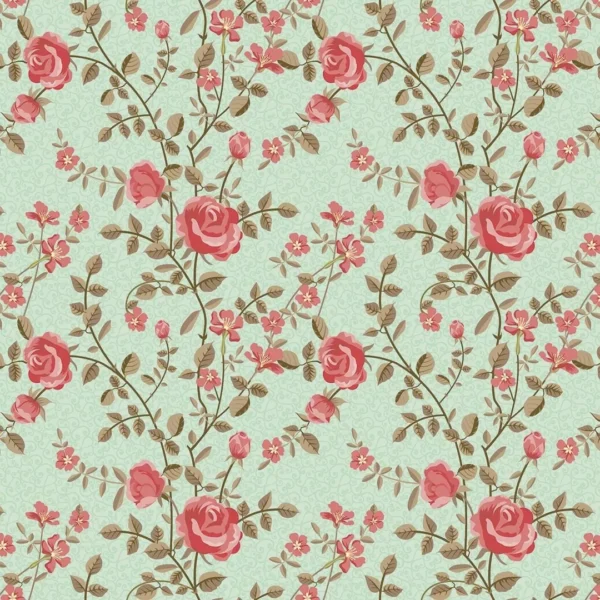 Papel De Parede Adesivo Floral Rosa Arabesco Verde Claro