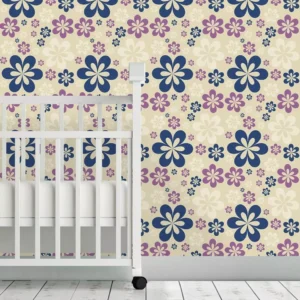 Papel De Parede Adesivo Floral Roxo E Azul 13 Rolo 0,58x3m