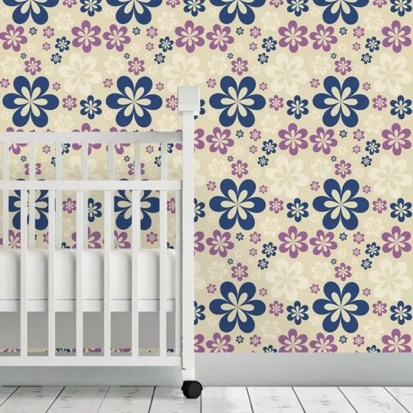 Papel De Parede Adesivo Floral Roxo E Azul 13 Rolo 0,58x3m