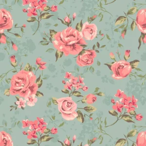 Papel De Parede Adesivo Floral Verde Flores Rosas Vintage