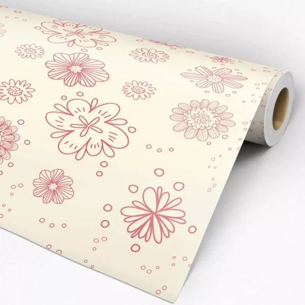 Papel De Parede Adesivo Floral Vermelho E Creme