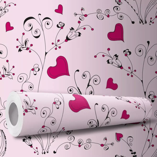 Papel De Parede Adesivo Fofo Rosa Coração Cute 10m