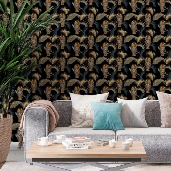 Papel De Parede Adesivo Folhas Animal Natureza Preto Sala 5m