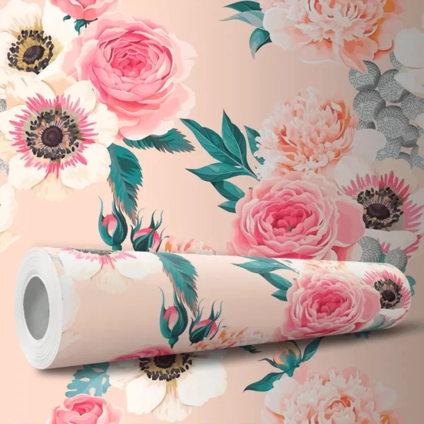 Papel De Parede Adesivo Fundo Flores Sala Vintage Rosa 10m