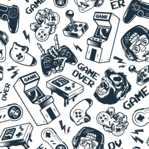 Papel De Parede Adesivo Gamer Controle Sala Jogos Azul 12m