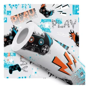 Papel De Parede Adesivo Gamer Controle Sala Preto Cinza 10m