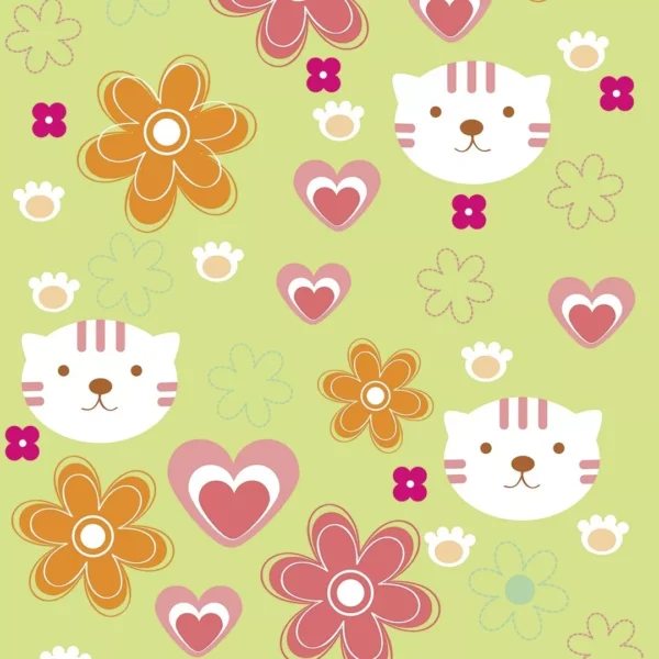 Papel De Parede Adesivo Gatinho,coração E Flores