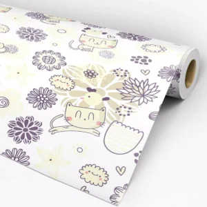 Papel De Parede Adesivo Gatinhos Roxo E Amarelo