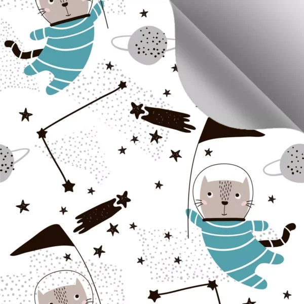 Papel De Parede Adesivo Gato Astronauta Quarto 2.5m