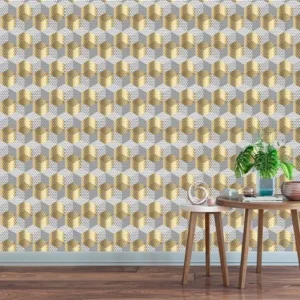 Papel De Parede Adesivo Geométrico 3d Amarelo E Cinza 3,0m