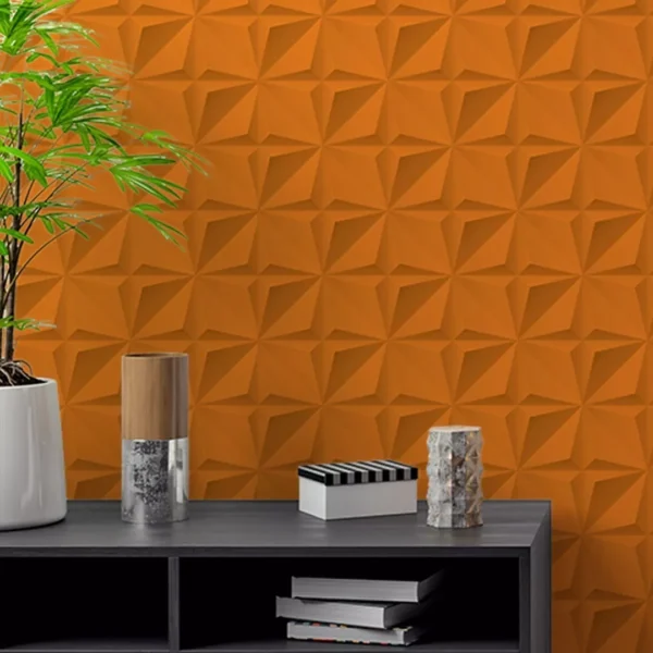 Papel De Parede Adesivo Geométrico Gesso Laranja Rolo 2,50m