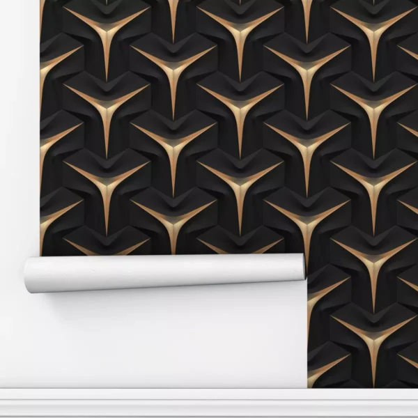 Papel De Parede Adesivo Geometrico Preto Dourado 3d 10m