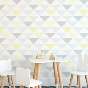 Papel De Parede Adesivo Geometrico Triângulo Cinza E Amarelo