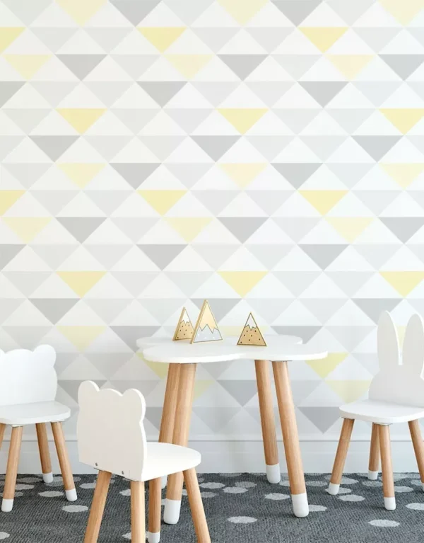 Papel De Parede Adesivo Geometrico Triângulo Cinza E Amarelo