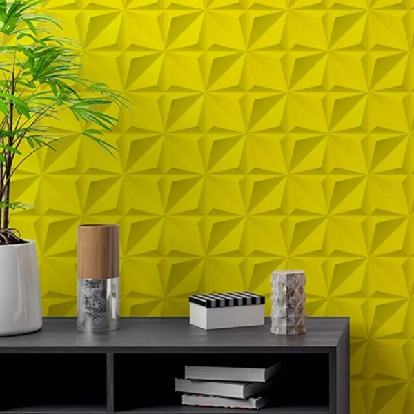 Papel De Parede Adesivo Gesso 3d Triangular Amarelo Rolo 3m