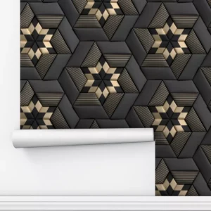 Papel De Parede Adesivo Grafite Dourado Geometrico 3m