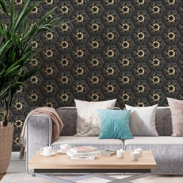 Papel De Parede Adesivo Grafite Geometrico Dourado 3,5m