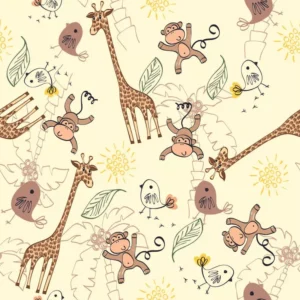 Papel De Parede Adesivo Infantil Animais Fundo Amarelo 2m