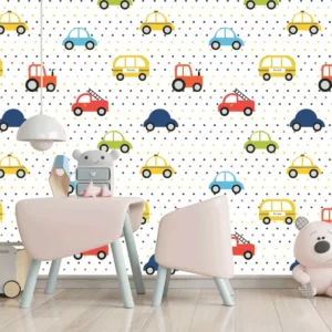 Papel De Parede Adesivo Infantil Carros Bolinhas Coloridas