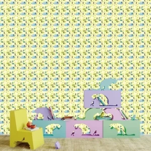 Papel De Parede Adesivo Infantil Dinos Tons Amarelo 3,50m