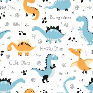 Papel De Parede Adesivo Infantil Dinossauro Azul E Laranja