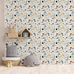 Papel De Parede Adesivo Infantil Dinossauro Fundo Branco 3m