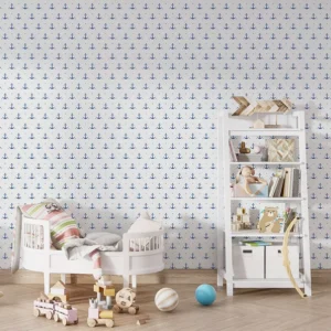 Papel De Parede Adesivo Infantil Marinheiro Âncora Azul 2,5m