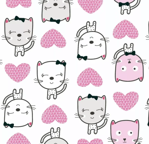 Papel De Parede Adesivo Infantil Menina Gatos Rosa Fofo 3m