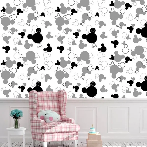 Papel De Parede Adesivo Infantil Mickey Preto E Branco 3,0m