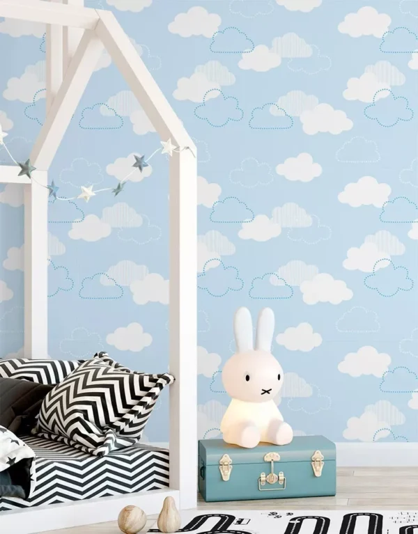 Papel De Parede Adesivo Infantil Nuvem Nuvens Quarto Azul