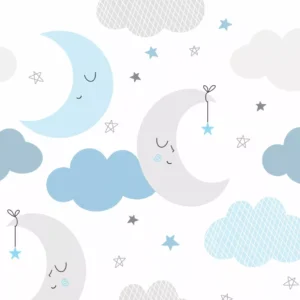 Papel De Parede Adesivo Infantil Nuvens Com Lua Azul - If112