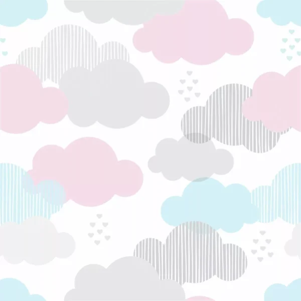 Papel De Parede Adesivo Infantil Nuvens Rosa, Cinza E Azul