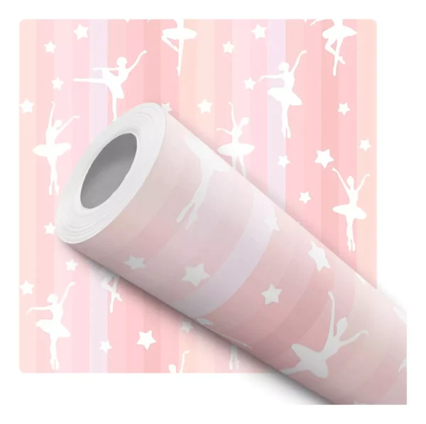 Papel De Parede Adesivo Infantil Rosa Arco Iris Delicado 10m