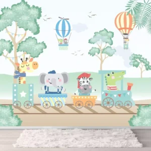 Papel De Parede Adesivo Infantil Safari Trem Alegria Baby M²