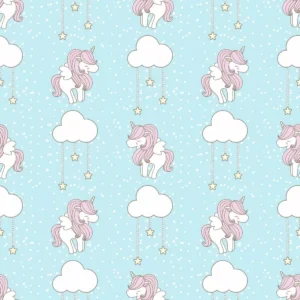 Papel De Parede Adesivo Infantil Unicornio Nuvem Nuvens 2,5m