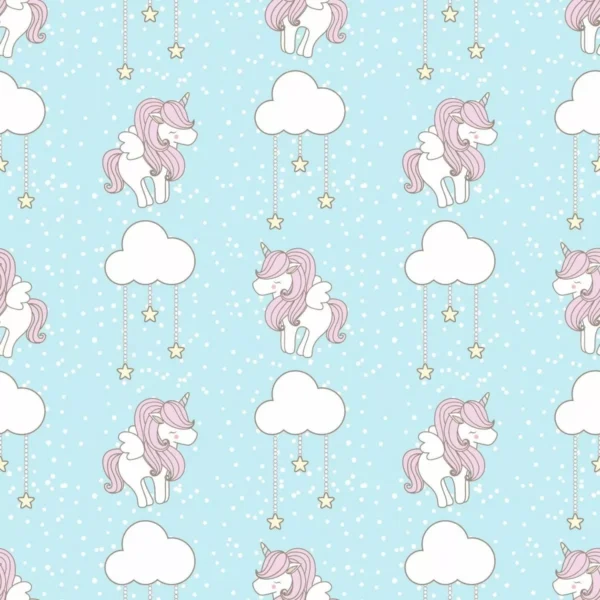 Papel De Parede Adesivo Infantil Unicornio Nuvem Nuvens 2,5m