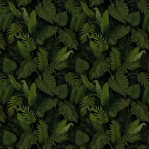 Papel De Parede Adesivo Jardim Folhas Tropicais Verde Escuro