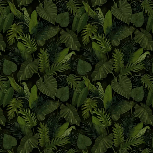 Papel De Parede Adesivo Jardim Folhas Tropicais Verde Escuro