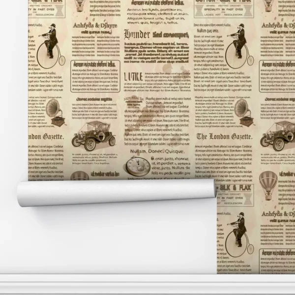 Papel De Parede Adesivo Jornal Vintage Bicicleta Retrô 5m