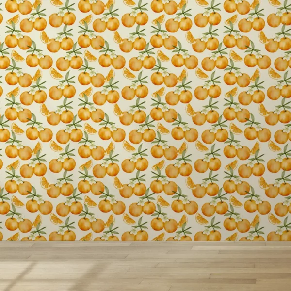 Papel De Parede Adesivo Laranja Aquarela Cítrica Sala 5m