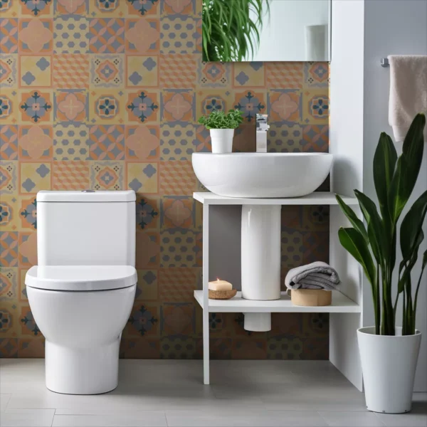 Papel De Parede Adesivo Laranja Banheiro Azulejo Lavabo 2,5m