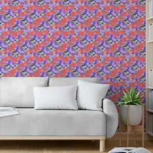 Papel De Parede Adesivo Laranja Floral Sala Cinza Lilas 12m